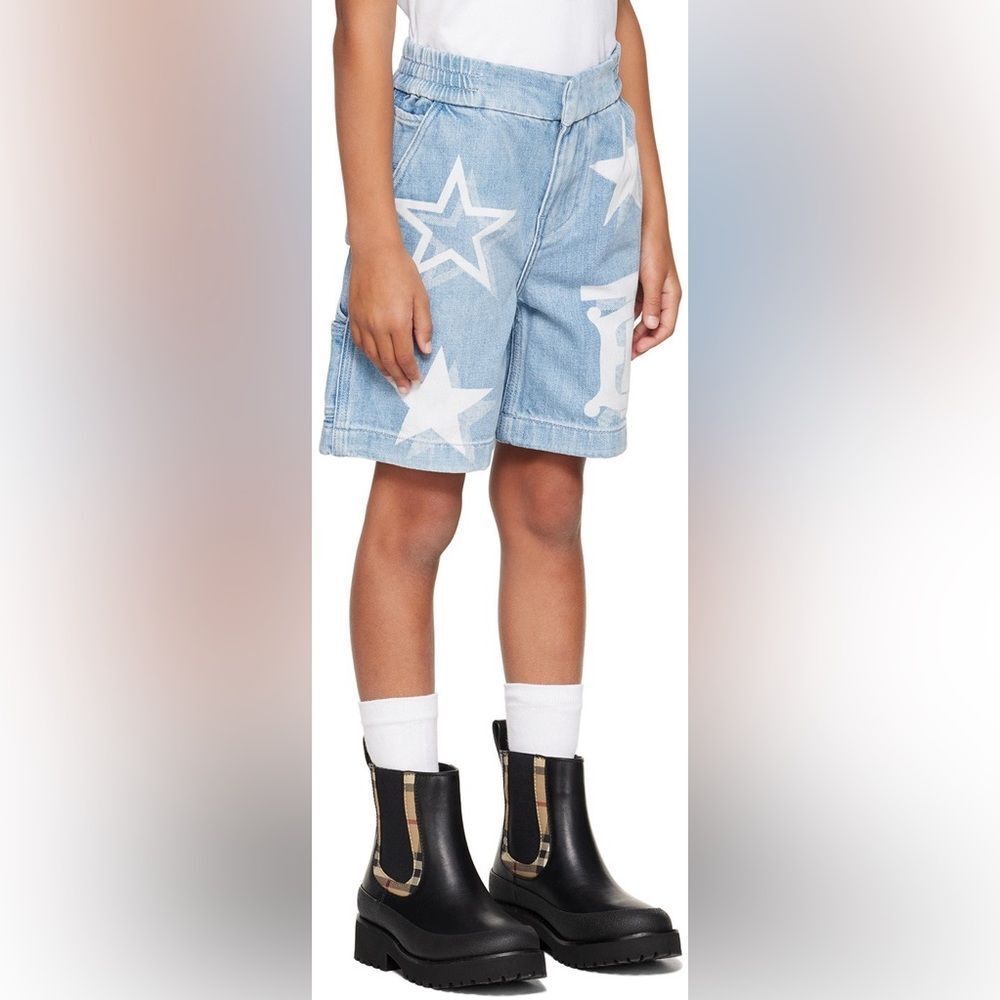 Burberry Kids Blue TB Star Print Denim Shorts blue size 4 NWT - Picture 2 of 9